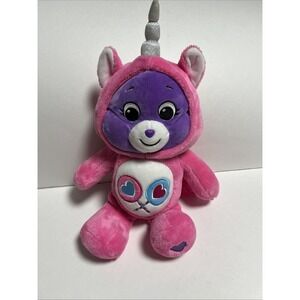 Care Bears Share Bear Unicorn‎ Hoodie Lollipops Hearts Pink Purple Plush 14"